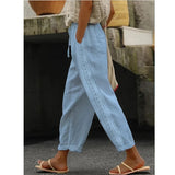 lovefery  Stitching  Women's Clothes Casual Pants Elegant Cotton and Linen Commuter Cropped Pants Straight Pants Sweet