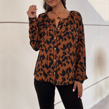 LOVEFERY Cross-border  popular Spring and Autumn New Hot Trade 2025 Commuter Top Long Sleeve Leopard Print Design Shirt Women