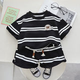 LOVEFERY Boys Summer Suit  New Children's Striped T-shirt Color Matching Children's Sports Short-Sleeved Shorts Two-Piece Summer