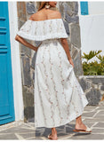 Villa Embroidered Off The Shoulder Chiffon Midi Dress