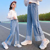 LOVEFERY Girls' Wide-Leg Pants  Spring and Autumn New Children's Western Style Girls Medium and Big Children Loose Casual Straight-Leg Jeans Fashion