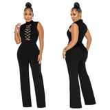 lovefery  Independent Station  HOTan and NEWn Women's Clothing Sexy Solid Color Sleeveless Stand Collar round Neck One-Piece Wide-Leg Pants