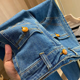 Retro Jeans Women's Ultra High Waist Straight Mopping Pants Front Pocket Summer 2024 New Spring and Autumn Design