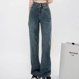 In Stock Wide Leg Jeans Women's Autumn 2024 New Small High Waist Straight Pants Loose Slimming Draped Pants