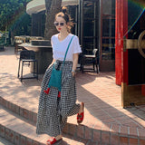 lovefery  New Summer New Plaid Wide-Leg Skort Elastic High Waist Slimming All-Matching Trousers Loose Casual Pants for Women