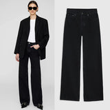 23 Winter New North American Niche AB High Waist Black Gray Fried Color Washed Micro Wide Leg Pants Women's Jeans Trousers