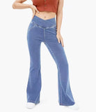 2024 Summer New Elastic Denim Bell-Bottom Pants plus Size Women's Elastic Fabric Model Yoga Pants