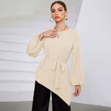 lovefery  women's clothing popular spring and summer  2025 style temperament irregular top waist long-sleeved women's shirt