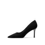 Women's Work Shoes Business Ol Pumps Stiletto Mid-Heel High Heel  Spring New Fine Heel with Black Suede Ceremonial Shoes