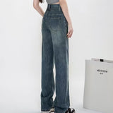 In Stock Wide Leg Jeans Women's Autumn 2024 New Small High Waist Straight Pants Loose Slimming Draped Pants