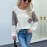 LOVEFERY Popular trade new autumn popular Middle East women's loose round neck bottoming top leopard print splicing jumper