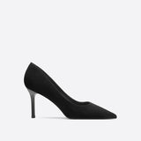 Women's Work Shoes Business Ol Pumps Stiletto Mid-Heel High Heel  Spring New Fine Heel with Black Suede Ceremonial Shoes