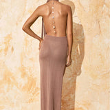 LOVEFERY 2025 backless elegant long dress knitted beach wind