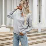 LOVEFERY New Popular trade women's clothing popular autumn and winter new gray knitted sweater wavy edge pullover bottoming top