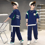 LOVEFERY Children's  New Boys' Handsome Summer Clothes Suit Summer Middle and Big Children Fashionable Short Sleeve Two-Piece Set Boys' Clothes