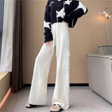 lovefery  NEWn Knitted Wide-Leg Overalls Female  Autumn and Winter New High Waist Drooping Slimming Sports Straight Casual Pants