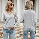 LOVEFERY New Popular trade women's clothing popular autumn and winter new gray knitted sweater wavy edge pullover bottoming top