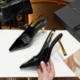 European and American  Spring and Summer New Shallow Mouth Metal Heel Stiletto Heel High Heels Women's Sexy Square Toe Cap Sandals Women's Shoes