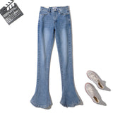 Hot Sale European and American Women's Clothing Slim Fit Slim Fit Horseshoe Pants Micro Pull Mop Long Washed Jeans