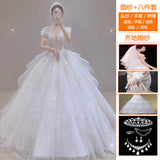 lovefery off-Shoulder Wedding Dress Bride  New Main Yarn Texture  Heavy Industry Small Man Go out Light Yarn Tail