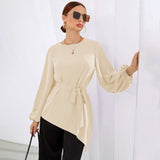 lovefery  women's clothing popular spring and summer  2025 style temperament irregular top waist long-sleeved women's shirt