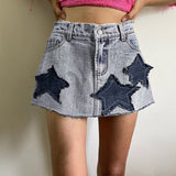 Star Patch Washed Denim Skirt