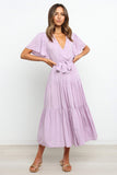 Solid Split Joint With Belt V Neck Cake Skirt Dresses