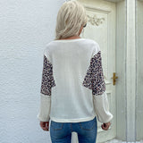 LOVEFERY Popular trade new autumn popular Middle East women's loose round neck bottoming top leopard print splicing jumper