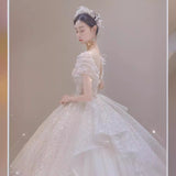 lovefery off-Shoulder Wedding Dress Bride  New Main Yarn Texture  Heavy Industry Small Man Go out Light Yarn Tail