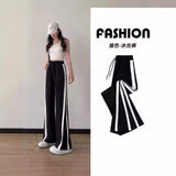 lovefery  Ice Silk Wide-Leg Pants Women  New Loose Black and White Contrast Color Casual Pants High Waist Casual Baggy Straight Trousers