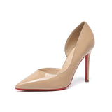 Side Empty Nude High Heels Female  New Girl  Stiletto Heel All-Matching Sexy Pointed Mesh Red Patent Leather Pumps