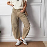 lovefery  New Cross-Border  Fashion Casual Women's Loose Wide-Leg Pants Mid-Bottom Waist Wash Denim Trousers