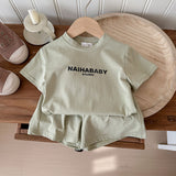 LOVEFERY Children's Suit  Summer Boys' and Girls' Loose Casual Comfortable Korean Style Printed Letters Siblings Costume Sports Suit