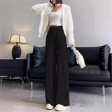 lovefery  NEWn Knitted Wide-Leg Overalls Female  Autumn and Winter New High Waist Drooping Slimming Sports Straight Casual Pants