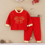 LOVEFERY Red Baby Full Moon Festive Clothes Newborn Child Hundred Days Cotton Products Summer and Autumn New Baby Stand Collar Suit