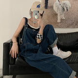 Denim Suspender Pants Female Hong Kong Style New Design Sense Student Loose Jumpsuit Small Age-Reducing Wide Leg Pants Female