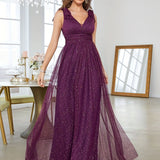 lovefery Cross-Border Evening Dress with Gold Sequins  New Ladies Bow Elegant V-neck Bridesmaid Dress Summer Style