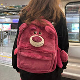 Cute Strawberry Bear Sullivan Backpack Japanese Ins Plush Early High School and College Student Large Capacity Class Schoolbag