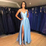 lovefery Foreign Trade Evening Dress Light Sky Blue Satin Long Cross Back Women's Formal Evening Dress for Occasion