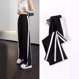 lovefery  Ice Silk Wide-Leg Pants Women  New Loose Black and White Contrast Color Casual Pants High Waist Casual Baggy Straight Trousers