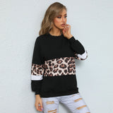 LOVEFERY  Popular trade women's clothing popular autumn 2025 contrasting color pullover top round neck fashion street leopard print splicing sweater