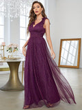 lovefery Cross-Border Evening Dress with Gold Sequins  New Ladies Bow Elegant V-neck Bridesmaid Dress Summer Style