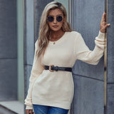 LOVEFERY 2025 New spring and summer new cross-border 2025 temperament commuting solid color skin tone long sleeve round neck pullover sweater top women