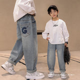 LOVEFERY Boys' Jeans  Spring and Autumn New Children and Teens Pants Loose Straight Spring Boys' Pants Casual