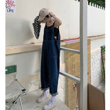 Denim Suspender Pants Female Hong Kong Style New Design Sense Student Loose Jumpsuit Small Age-Reducing Wide Leg Pants Female