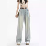 Retro Wide Leg Jeans Women's Spring 2024 New High Waist Slimming Cross-Body Design Sense Pear Shapes Pants