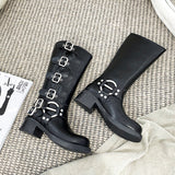 Yi Mengling Same Style Brush Color Genuine Leather Knee-High Boots  New Square Head Sleeve Motorcycle Retro Western Cowboy Boot Fashion