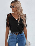 Temperament Commuter Lace Short Sleeve Loose Pullover Solid Color T-Shirt