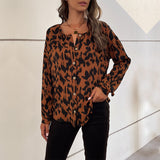 LOVEFERY Cross-border  popular Spring and Autumn New Hot Trade 2025 Commuter Top Long Sleeve Leopard Print Design Shirt Women