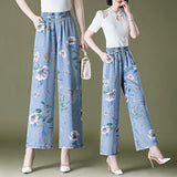 lovefery  9258 Lyocell Jeans Wide Leg Pants Cropped Middle-Aged Women's Pants Colorful Pants Chinese Style Mom Culottes Summer Cool